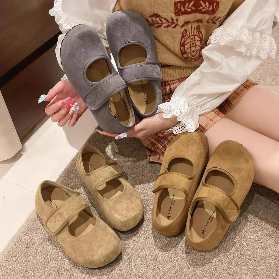 软huhu～厚底魔术贴丑萌勃肯鞋女春季2025新款平底单鞋子玛丽珍鞋