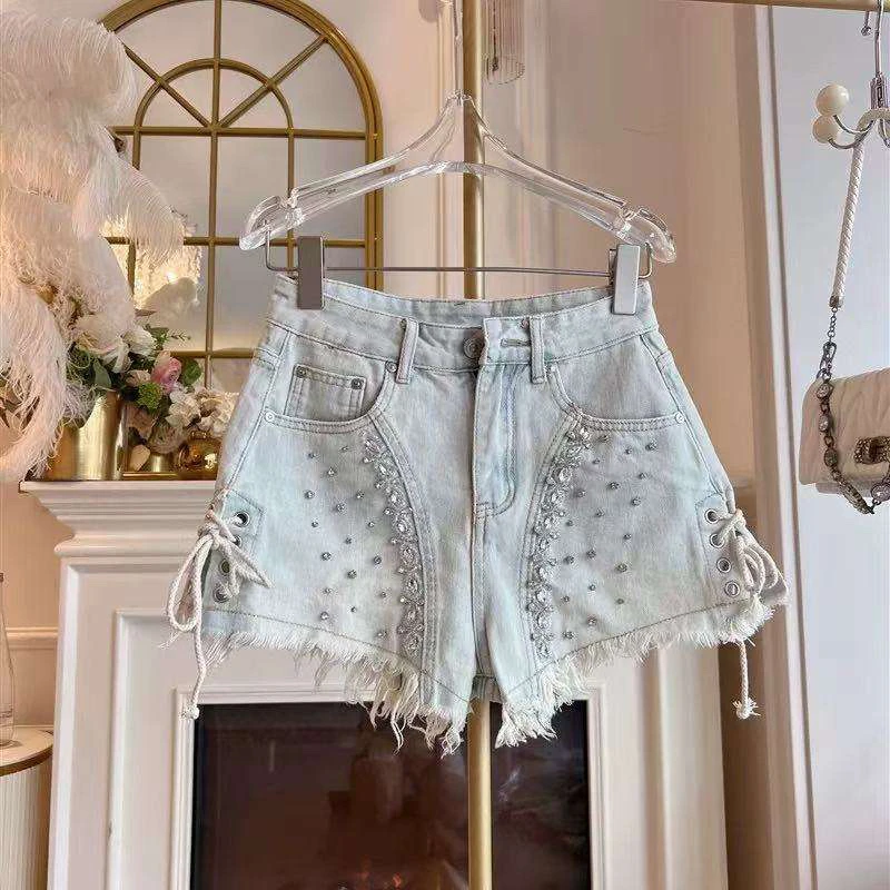 YY大码（盼江）高腰重工百搭洋气牛仔短裤