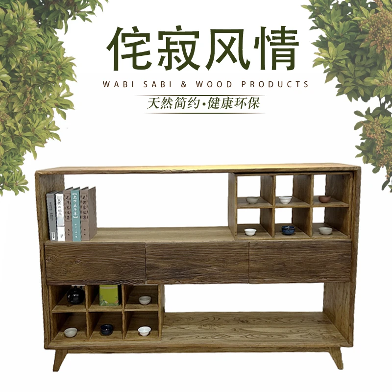 侘寂风柜子老门板储物柜榆木置物架落地改装新中式家用客厅简约