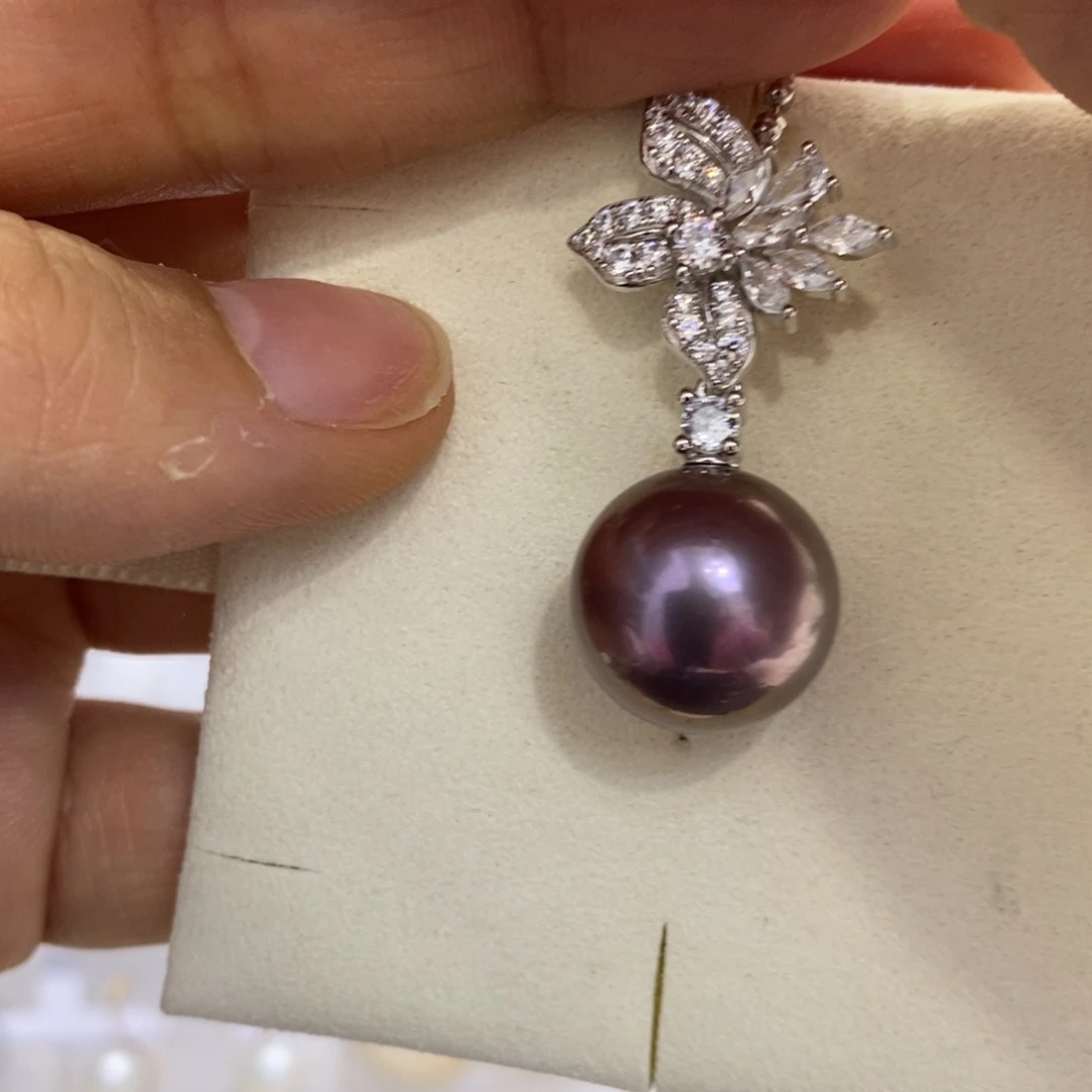 吊坠(不含链)银S925镶嵌淡水珍珠