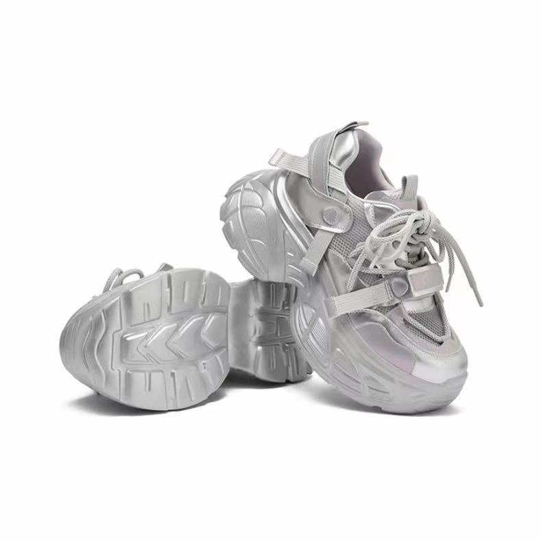 C7229 银色 夏季时尚圆头2025新款小个子增高休闲运动女士老爹鞋