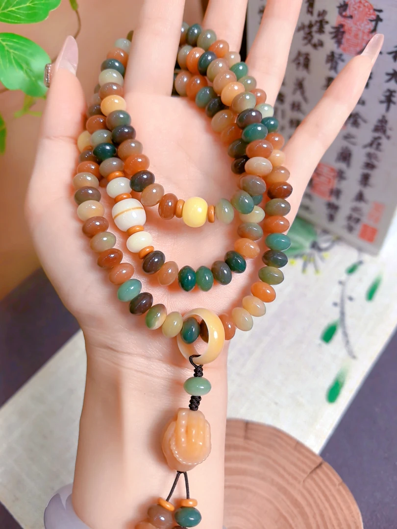 (敦煌佛手108)算盘珠保真菩提7月新款项链新国风文玩-(配盘玩袋)