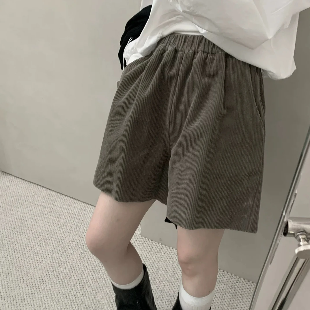 9220灯芯绒短裤初秋百搭高腰纯色常规款裤子