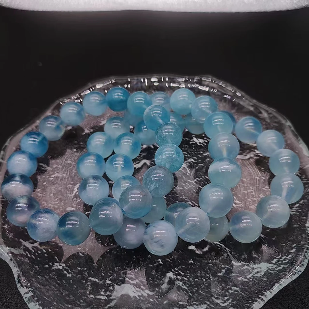 硕夏 培育海蓝宝石【蓝天白云】天然海蓝宝手链多样性发其一SX377