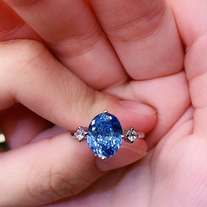 银S925镶嵌海蓝宝石戒圈