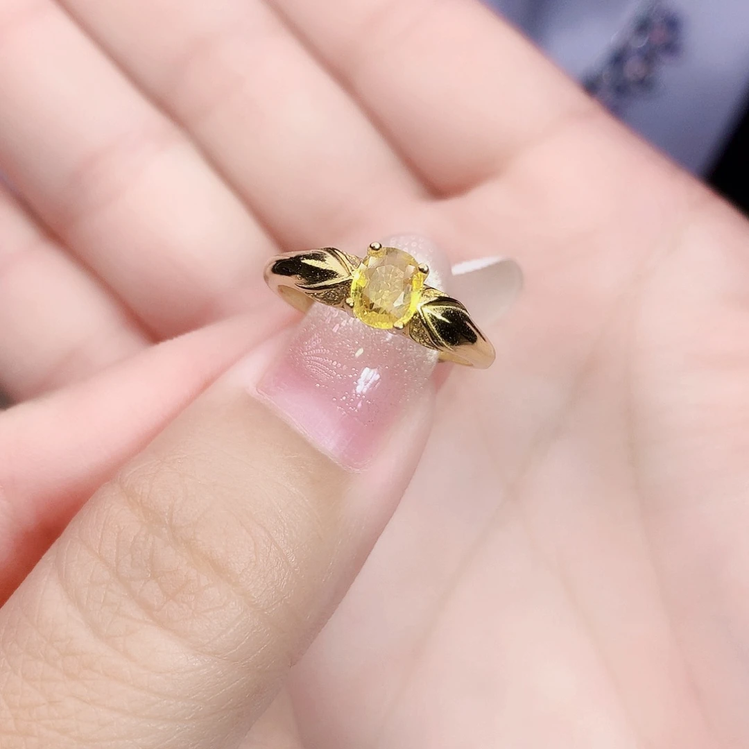 戒指彩色蓝宝石银S925镶嵌