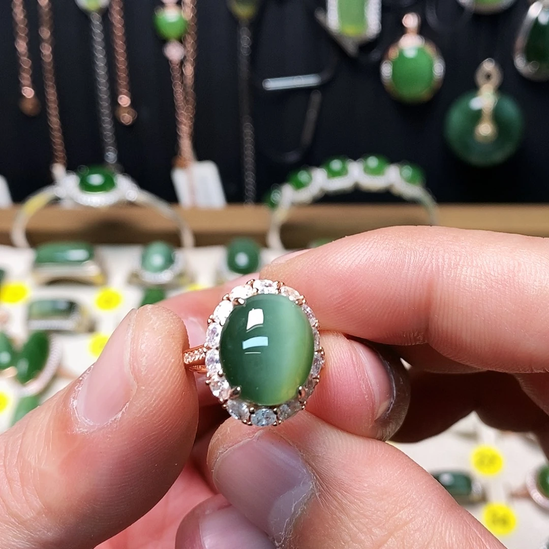 和田玉（碧玉）银S925镶嵌戒指