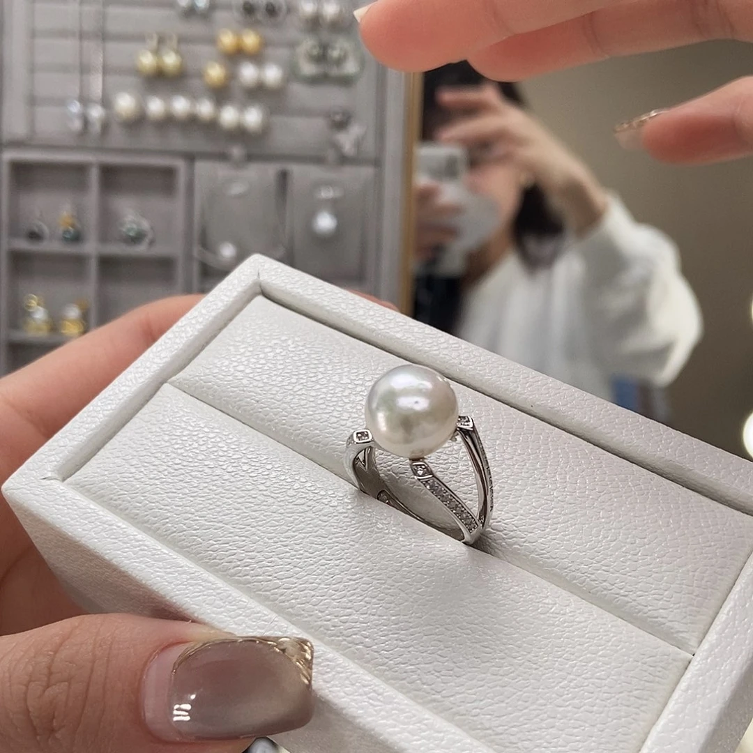 海水珍珠戒指银S925镶嵌澳白