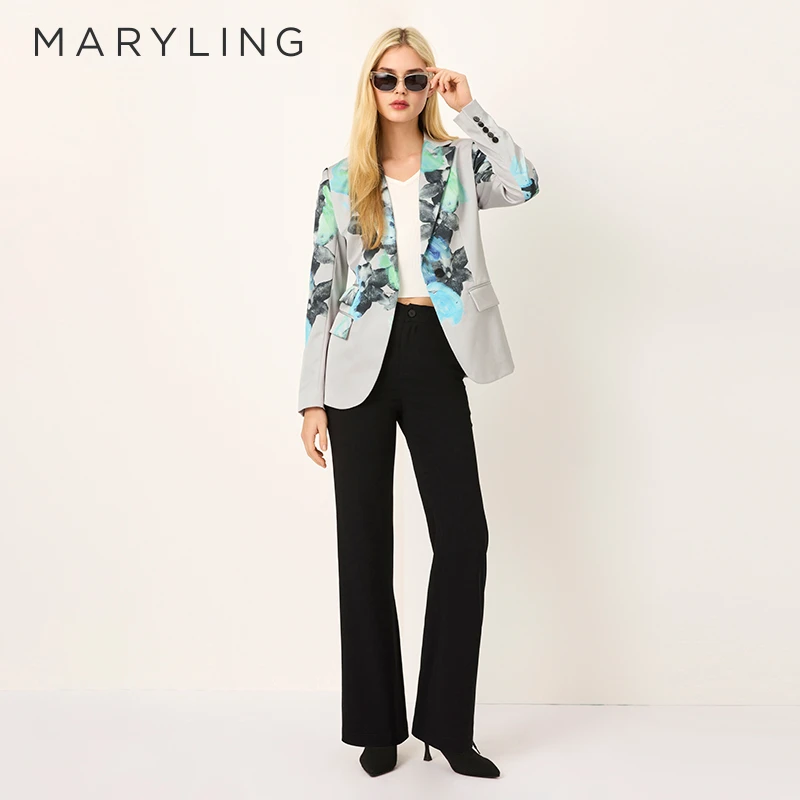MARYLING玛俪琳2025春季新品高级灰印花枪驳领西装外套A1FBW14490