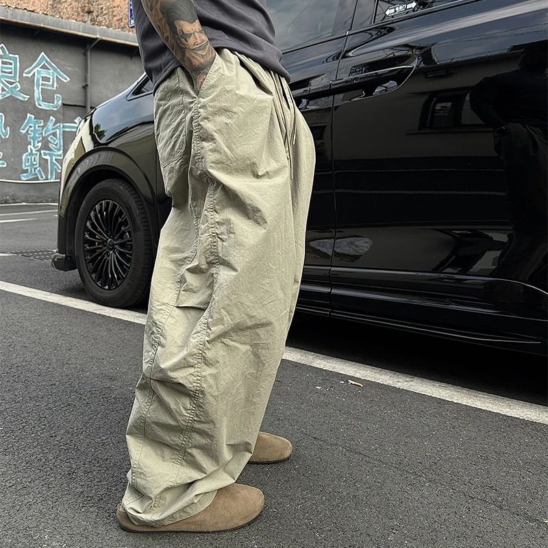 白鹤大人美式复古弯刀褶皱伞兵工装裤男女宽松直筒立体裁剪休闲裤