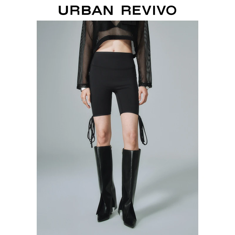 UR2025春季新品女装欧若风休闲运动风高腰系带瑜伽短裤UYV650011