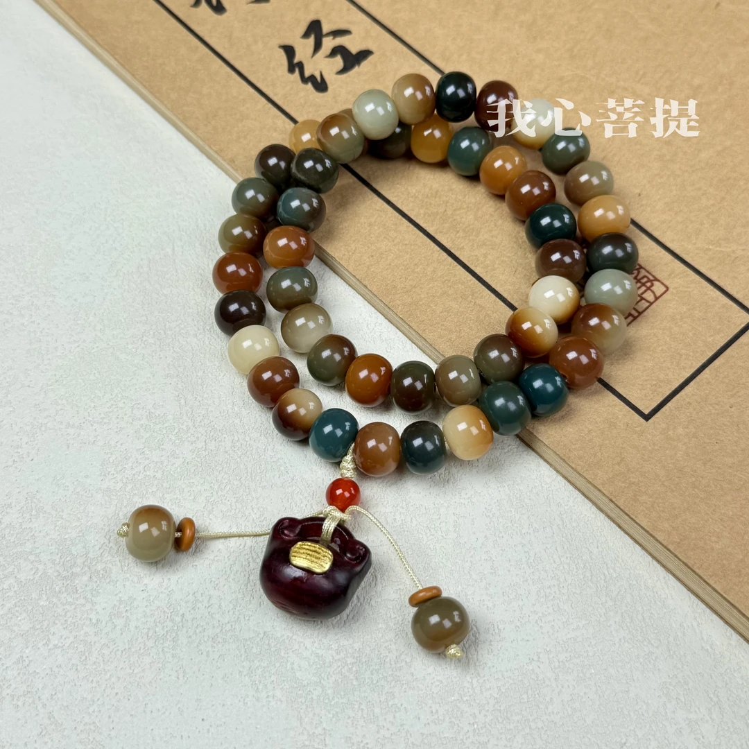 【敦煌双圈-苹果珠】敦煌多宝风菩提8*10手串双圈小福锁文玩