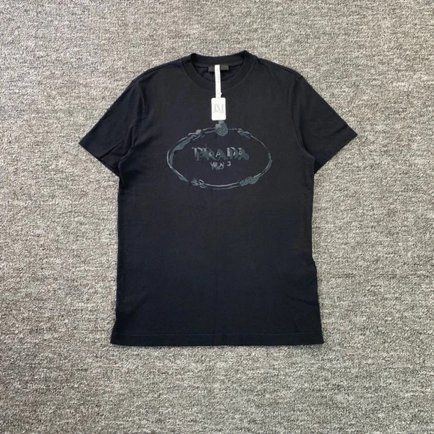 99新 Prada/普拉达 1744/PRADA 黑色字母Logo圆领短袖T恤/M码