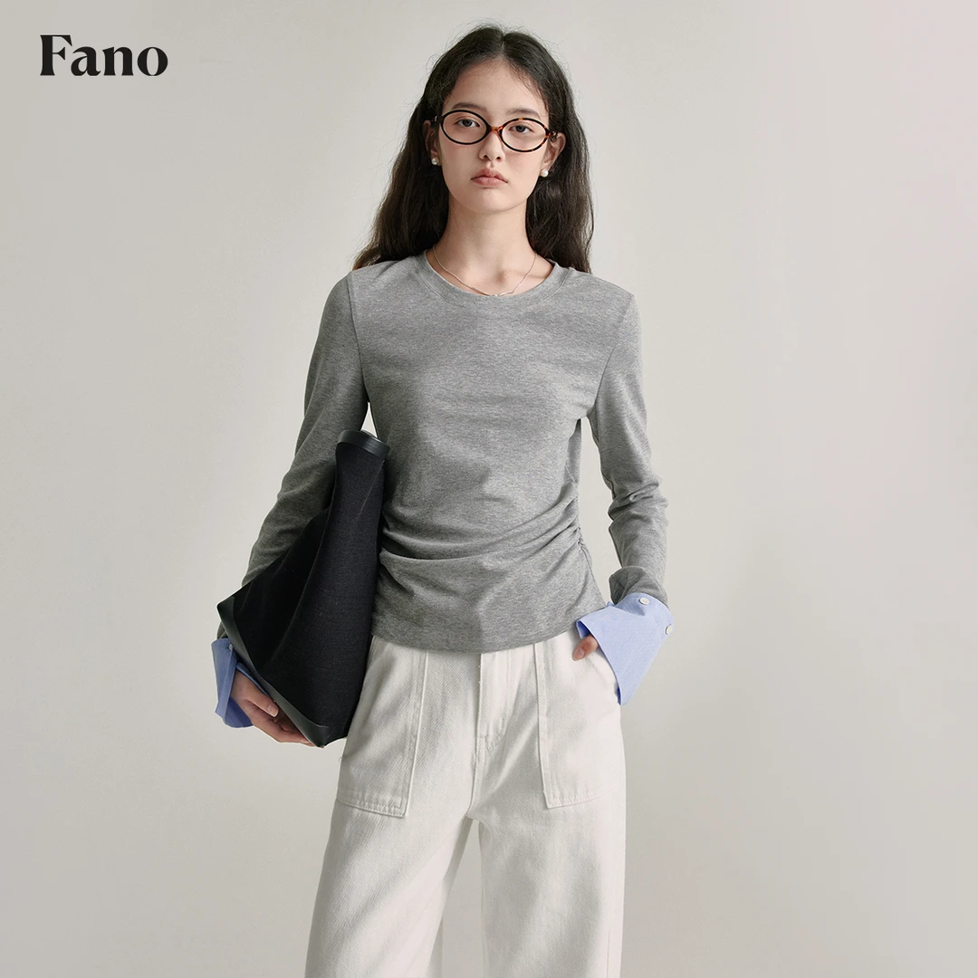 【粉丝专属福利】范洛可拆卸衬衫袖”两穿抽褶打底T恤FQ24S042推广