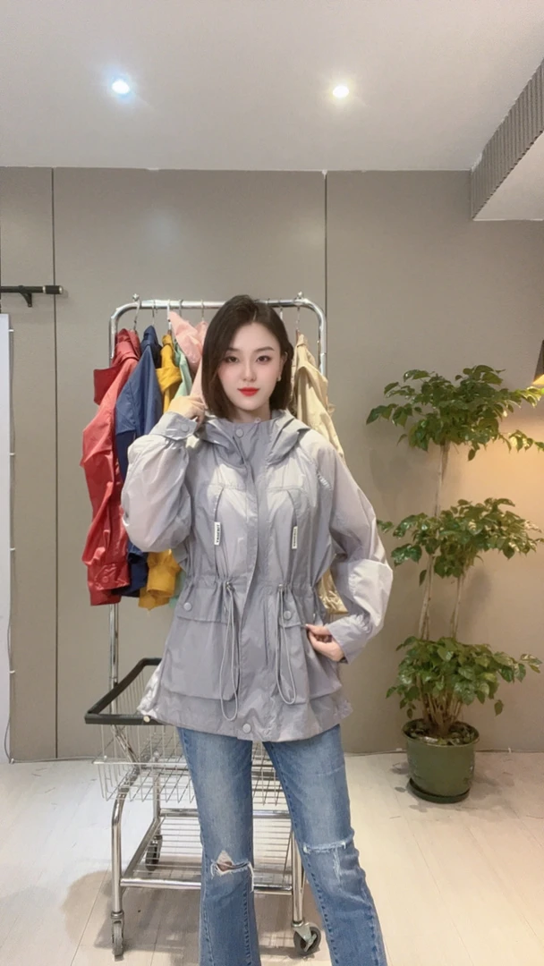 夏季新款糖果色彩色收腰中长款透气连帽休闲防晒外套2327#