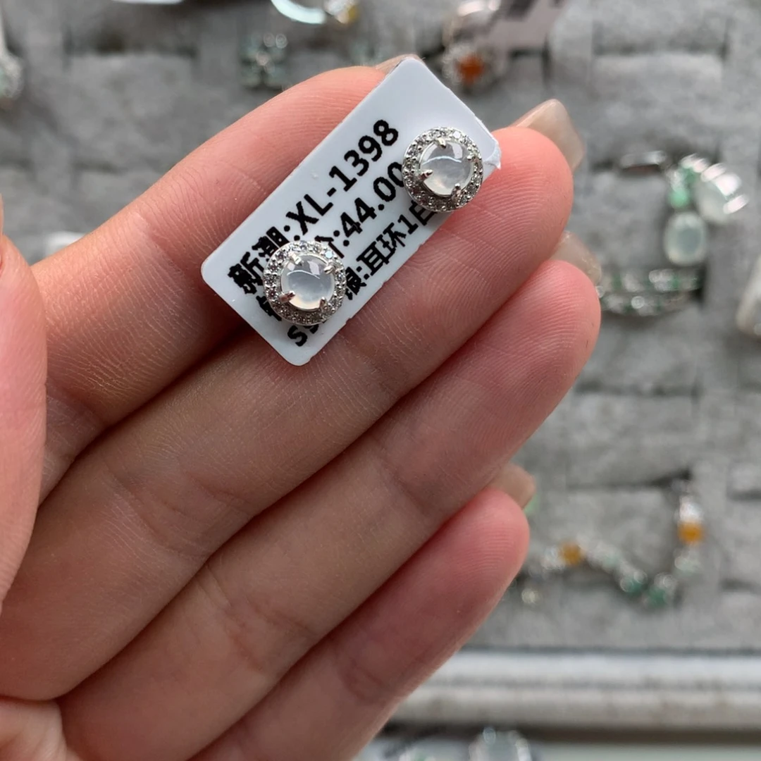 翡翠银S925镶嵌吊坠(不含链)耳钉