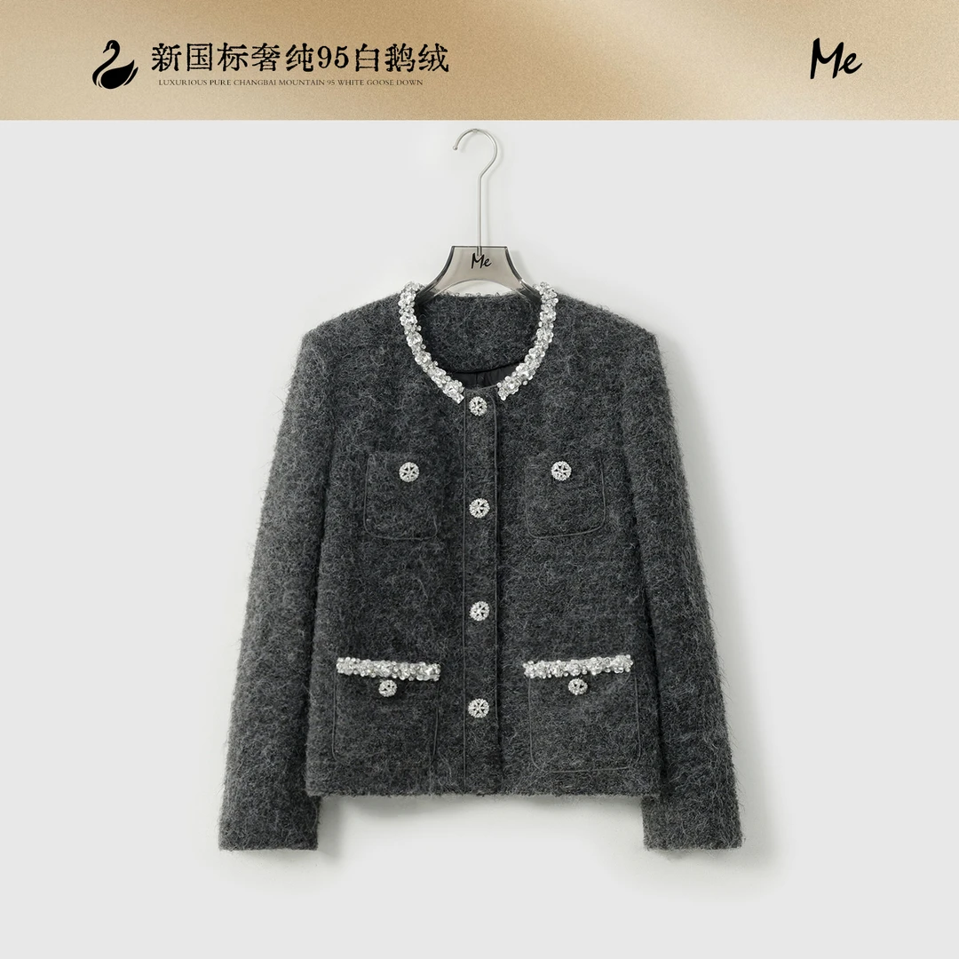 ME【小香羽绒系列钻石千金95鹅绒服】白鹅绒圈圈呢羽绒服MESA4476