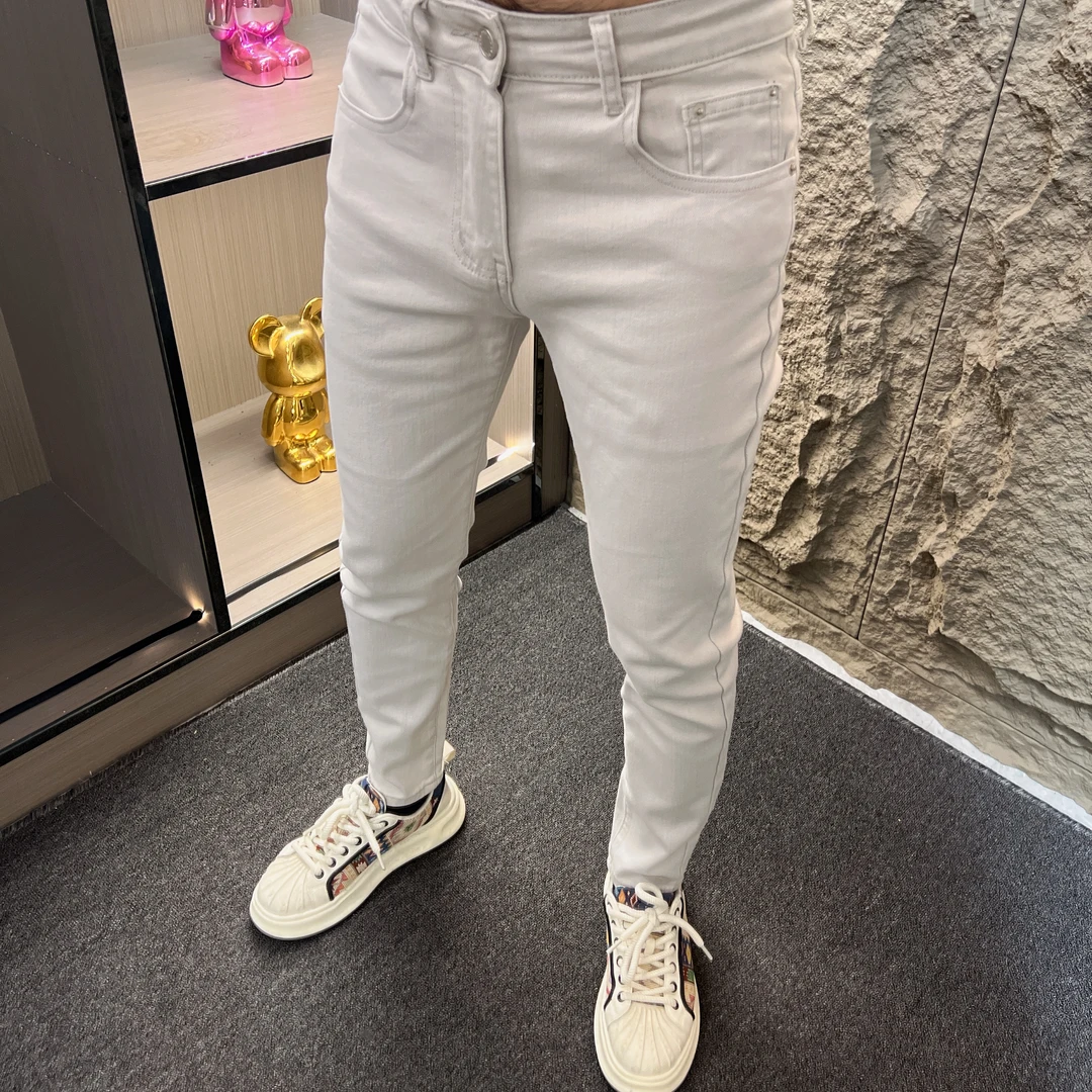 夏季薄款巴黎灰牛仔裤男士高端弹力修身小脚百搭水洗休闲长裤1392