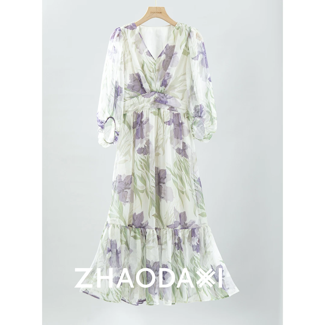 【赵大喜】现货！鸢尾花园裙 | 时尚碎花茶歇裙新款 连衣裙