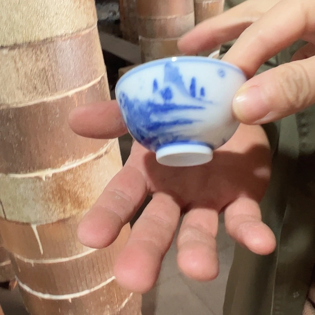 瓷柴窑青花康熙山水一口杯（福利款）