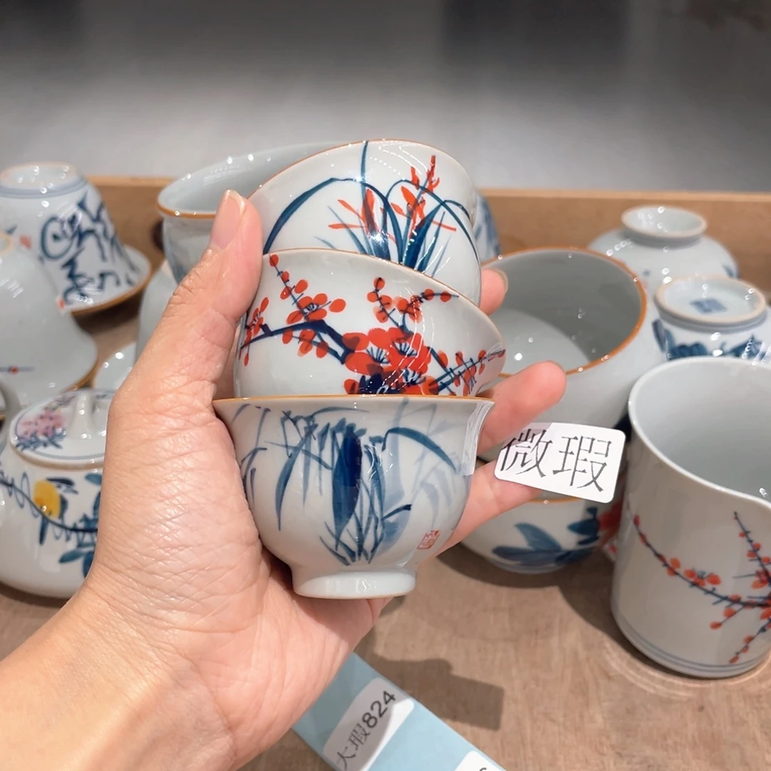 釉下手绘茶具微瑕