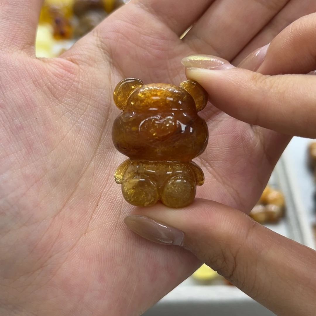 琥珀颈饰未镶嵌天然琥珀蜜爆闪熊