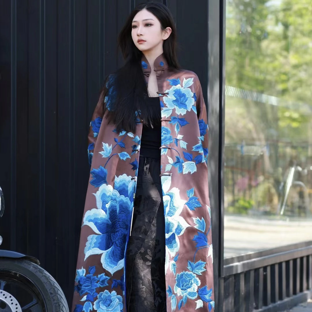 龍熹堂｜手工刺绣经典国色天香牡丹图京绣超细绣开襟高端精品风衣