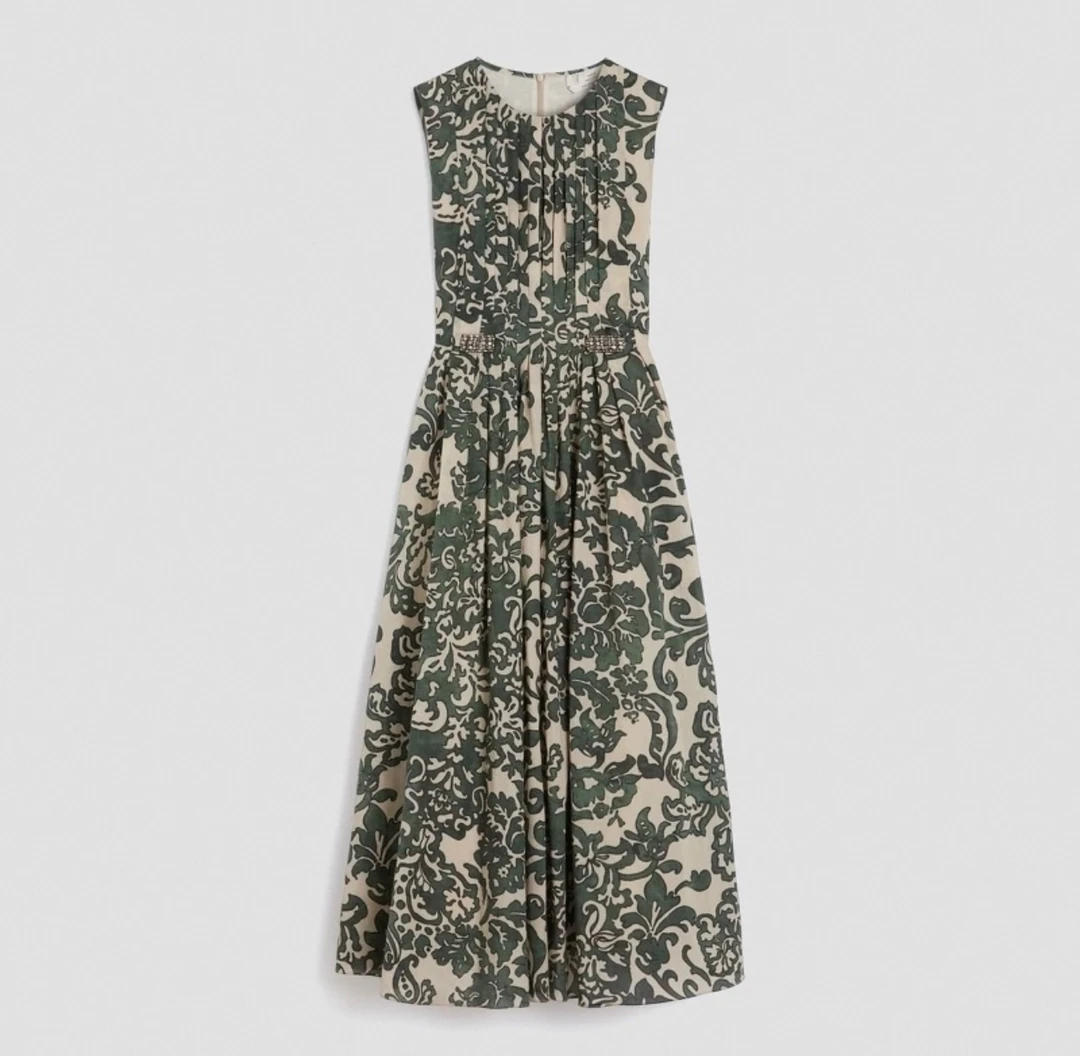 257021-MM 夏季新品法式印花无袖百褶连衣裙