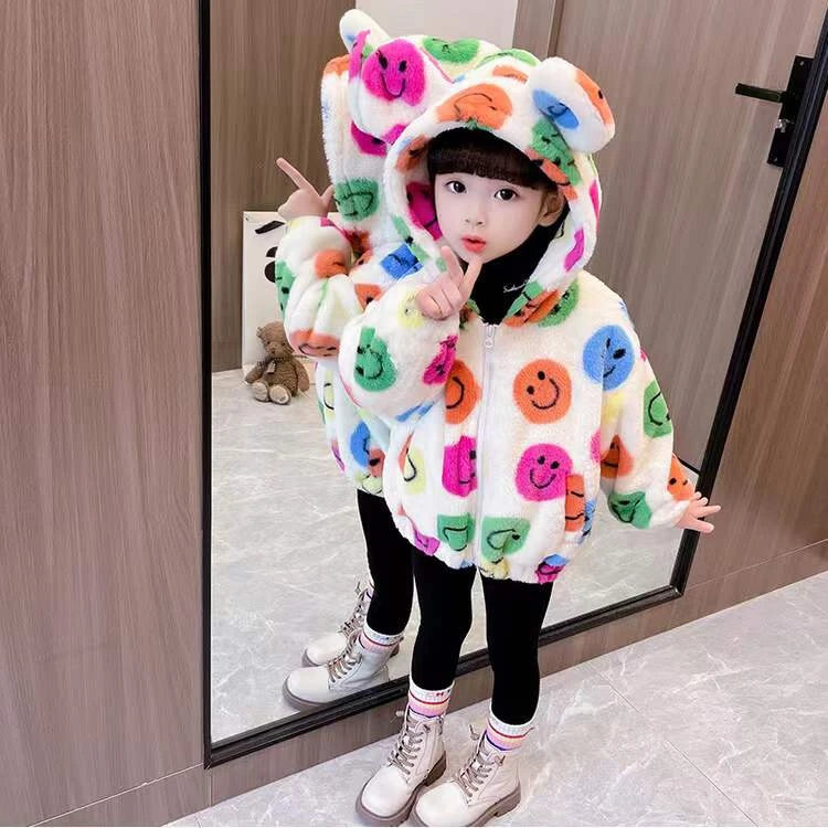 儿童新款加绒加厚冬装女孩韩版时尚洋气冬款保暖女童加厚毛毛外套
