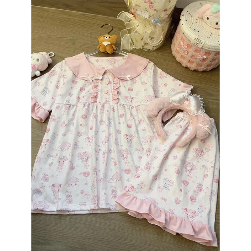 【可爱美乐蒂】韩版甜美清纯睡衣女夏季新款短袖短裤家居服两件套装