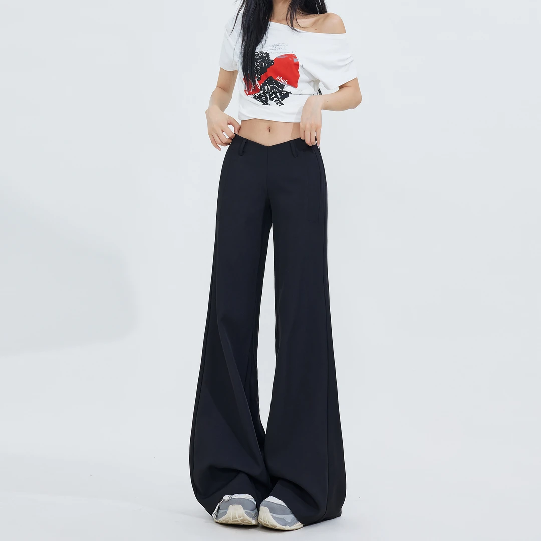 高级感微喇叭休闲裤女2025夏季美式小众设计V型通勤显瘦白领长裤