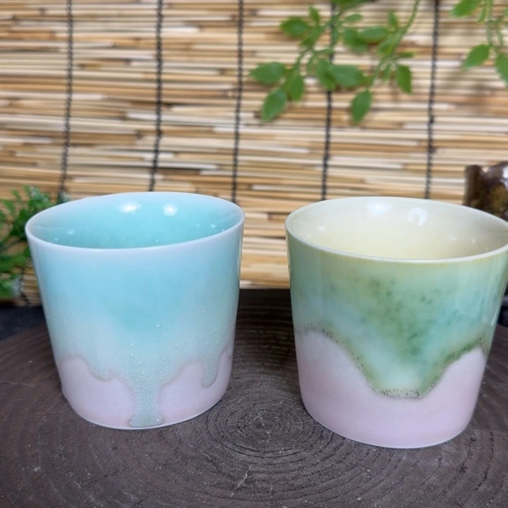 陶瓷景德镇高温颜色釉窑变猪口杯对杯