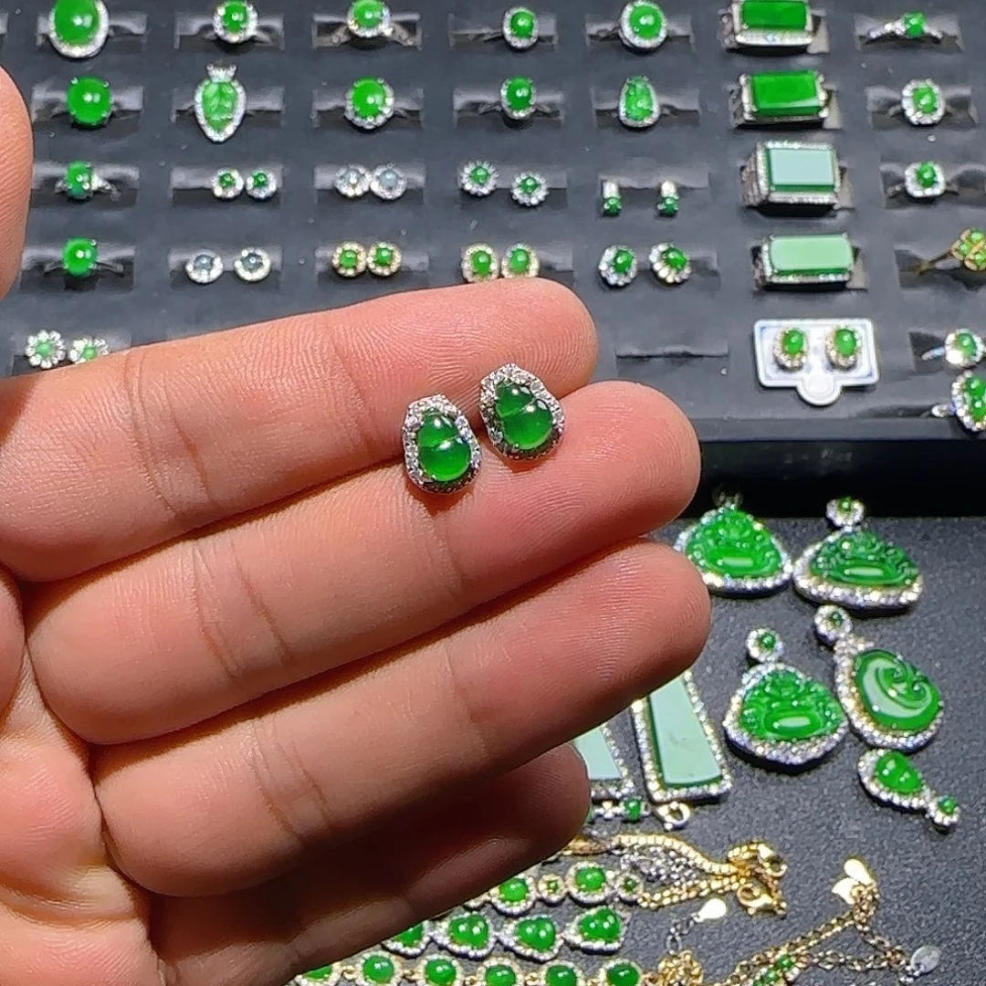 翡翠银S925镶嵌耳饰