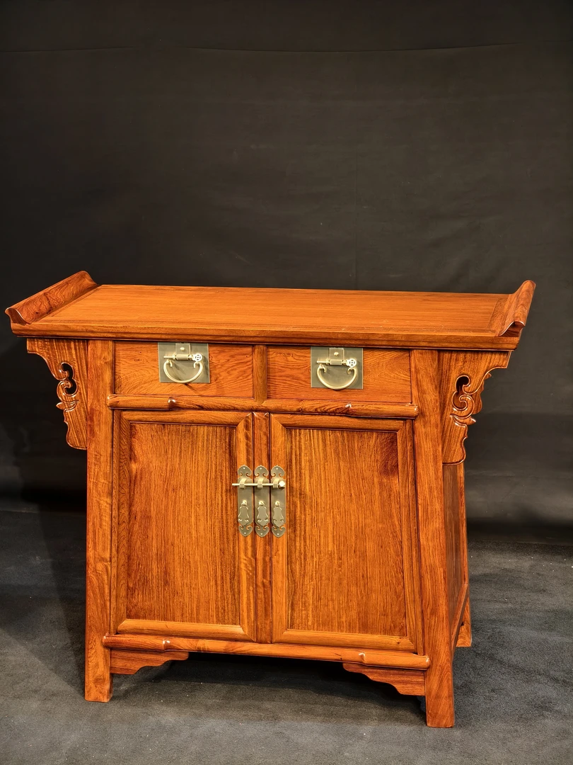 明式缅花大果紫檀玄关柜翘头二联柜中式古储物柜餐边柜展示柜