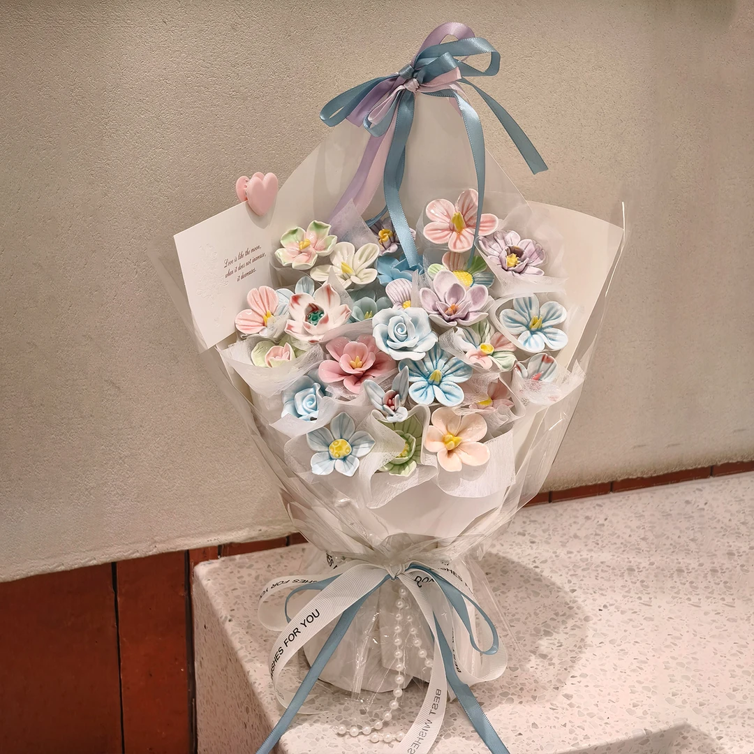 景德镇陶瓷花束成品生日礼物送女生闺蜜老婆高级永生花毕业花束