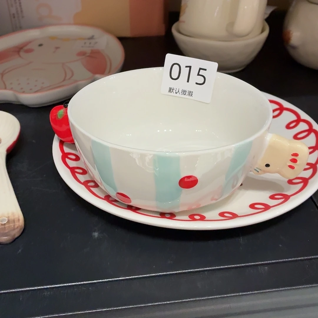 瓷015阿呆双耳饭碗 微瑕