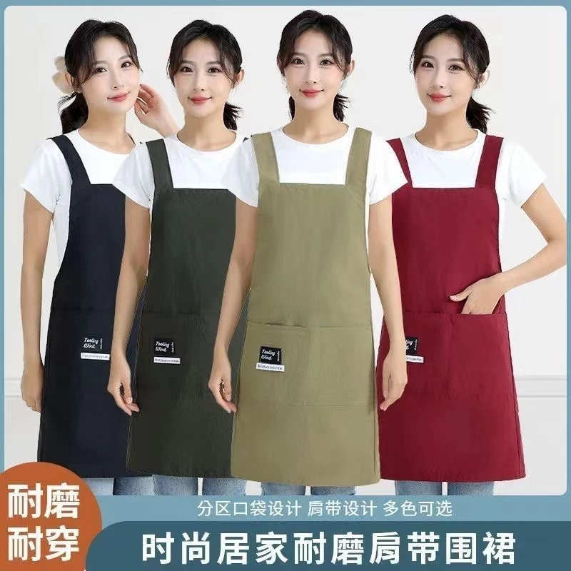 大口袋交叉背带防水围裙厨房专用家用防油围腰男女餐饮上班工作服