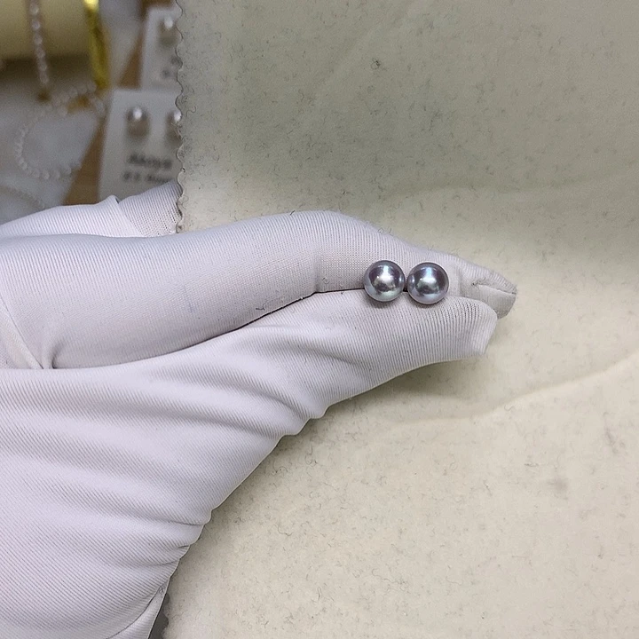 耳钉6-6.518K金镶嵌海水珍珠