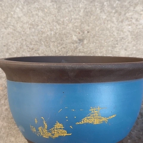 紫砂宜兴紫砂花盆30蓝山水