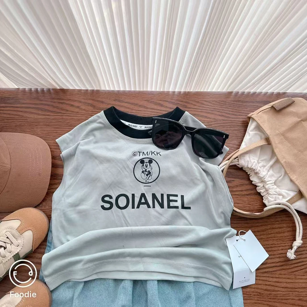 【JMJQ 25633】夏季新款儿童韩版卡通清凉无袖背心短袖上衣