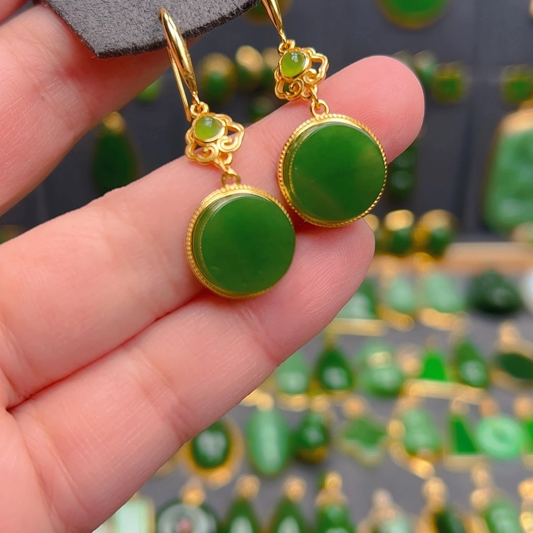 和田玉银S925镶嵌耳饰