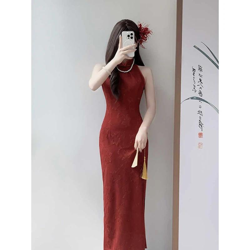 【9628】新中式红色旗袍少女订婚敬酒服新款挂脖日常可穿超好看