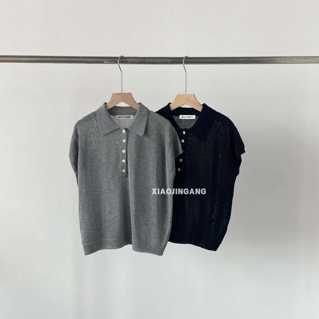 小金刚-【雅致灰】纯色翻领夏季休闲针织薄款落肩T恤555