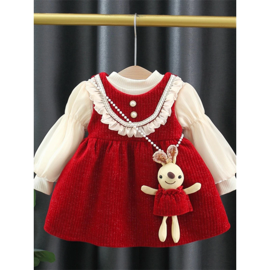 巴拉巴拉云朵儿童秋冬加绒连衣裙2025新款婴儿两件套加厚小宝宝冬