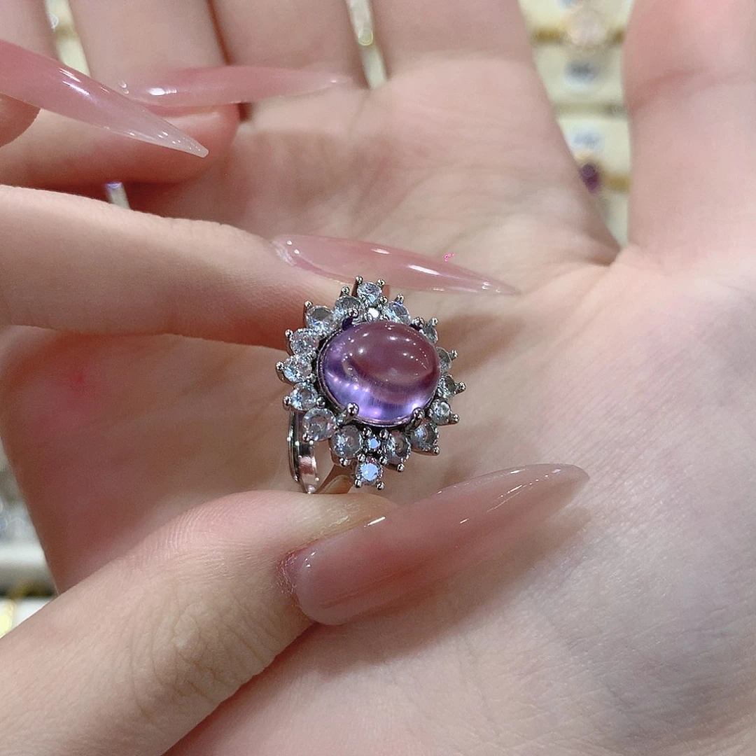 紫晶戒指银S925镶嵌兔****?