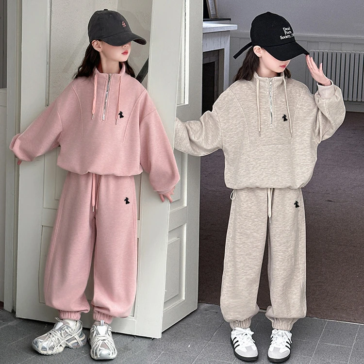 女童春秋款套装2025新款洋气中大童春装连帽卫衣休闲运动两件套潮