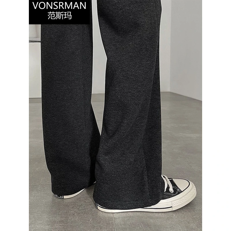 长毛绒秋冬女阔腿裤2025新款人字花纹加厚小个子裤窄直筒裤