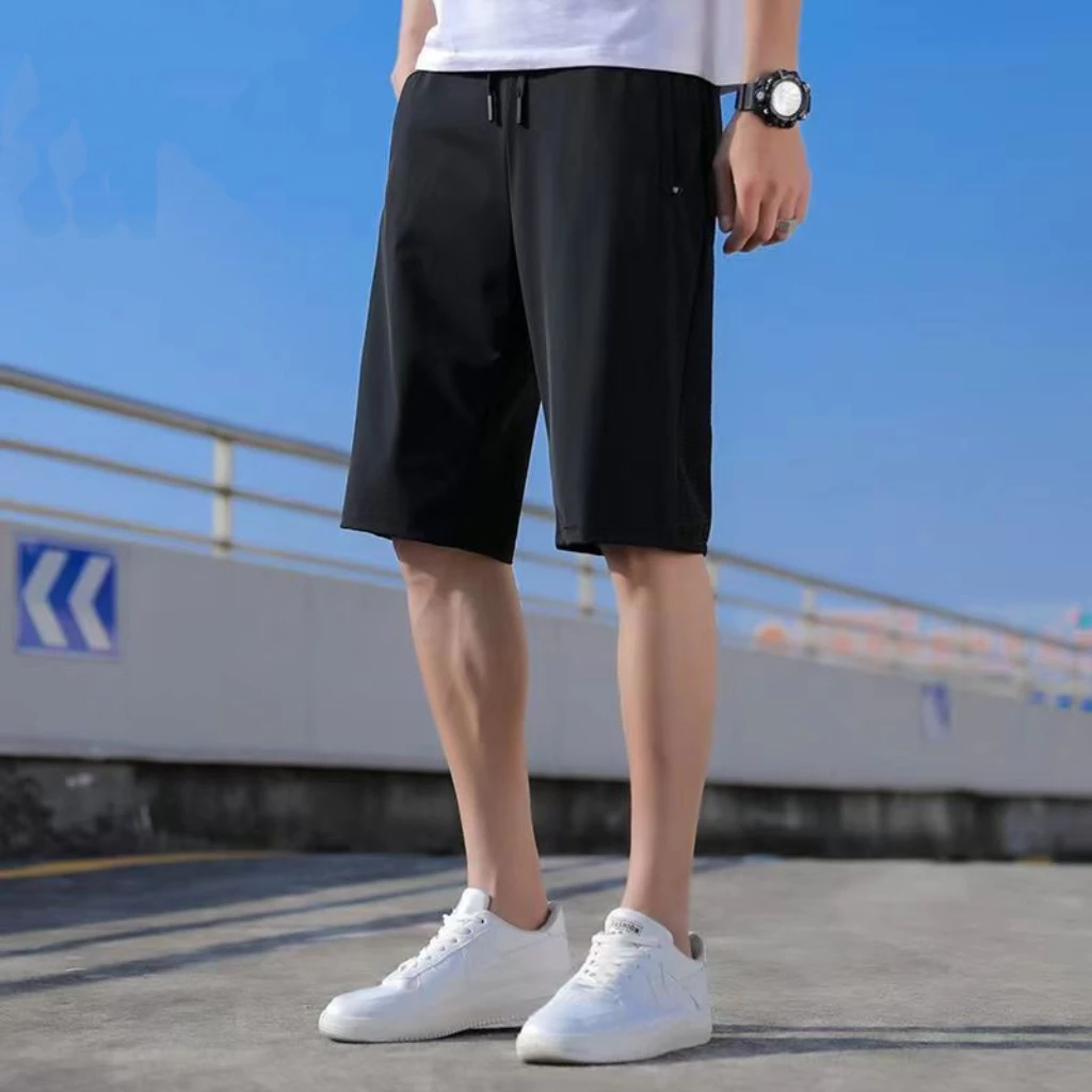 雅鹿男装新款运动裤休闲男士宽松速干网眼冰丝短裤薄款拉链口袋