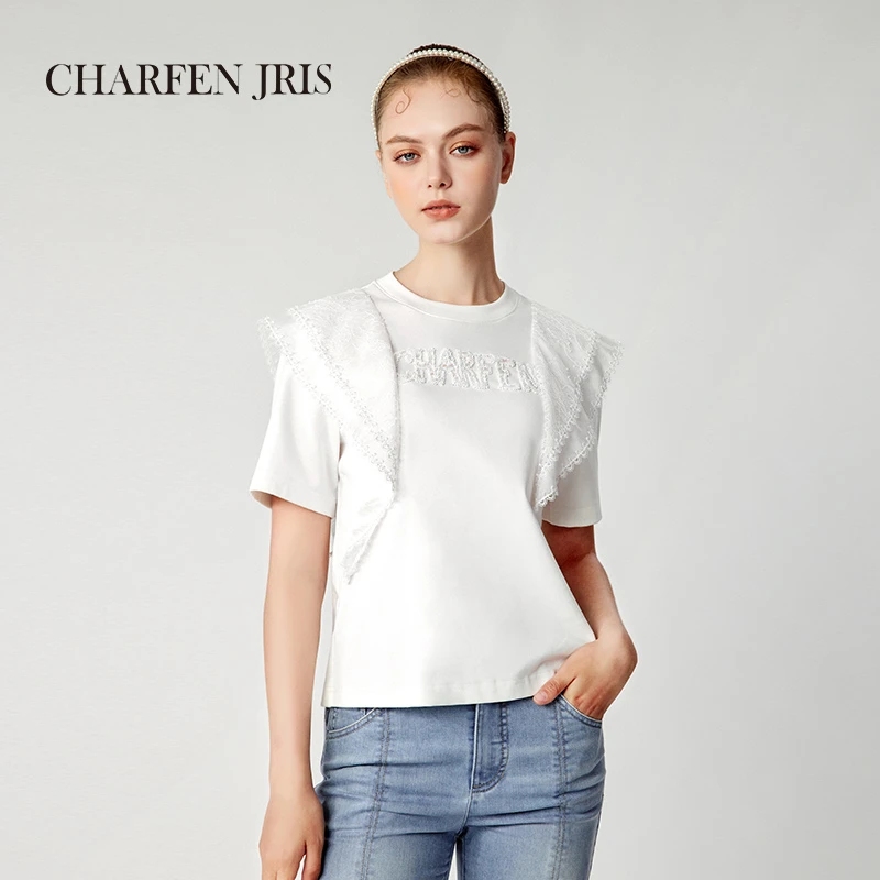 【媛媛专享】朝峰春新款百搭白色荷叶针织上衣FJE2H670-6099B