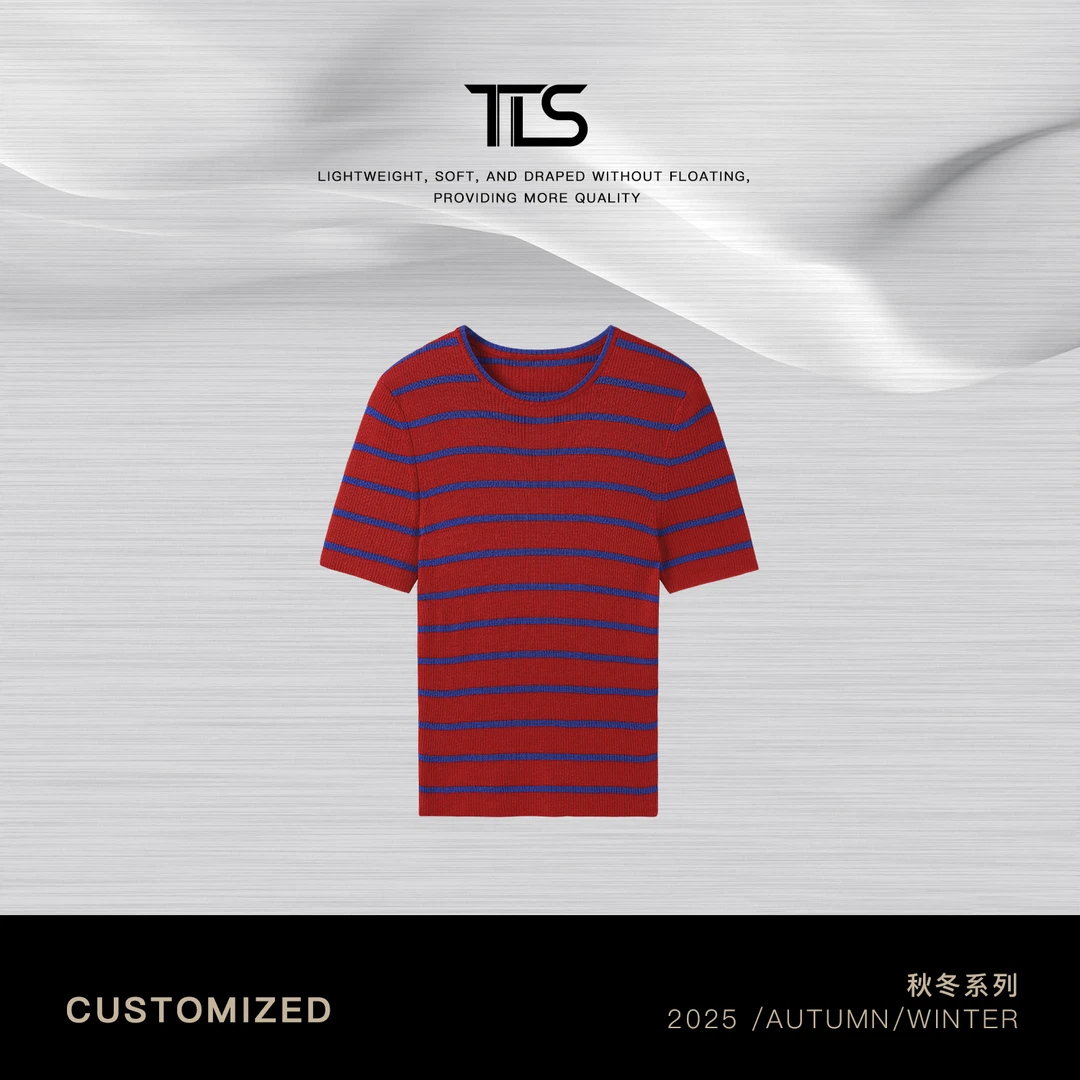 TT【红条】澳洲美丽诺羊毛混纺港风条纹轻薄小众短袖针织衫女MY5092